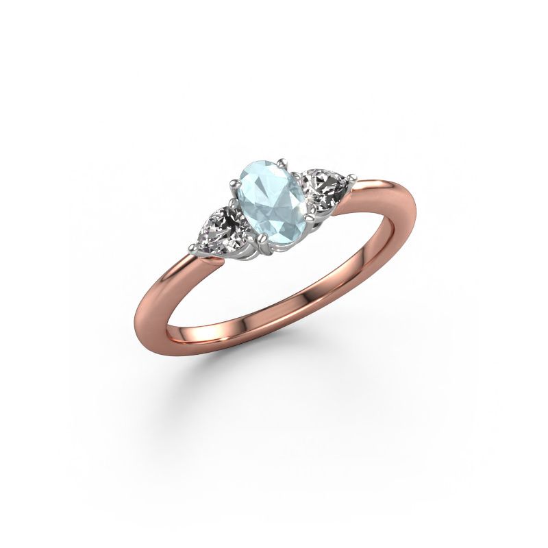 Verlovingsring Chanou OVL 585 rosé goud aquamarijn 7x5 mm