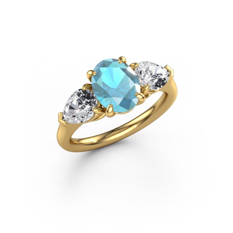 Bague de fiançailles Carma OVL 585 or jaune topaze bleue 9x7 mm