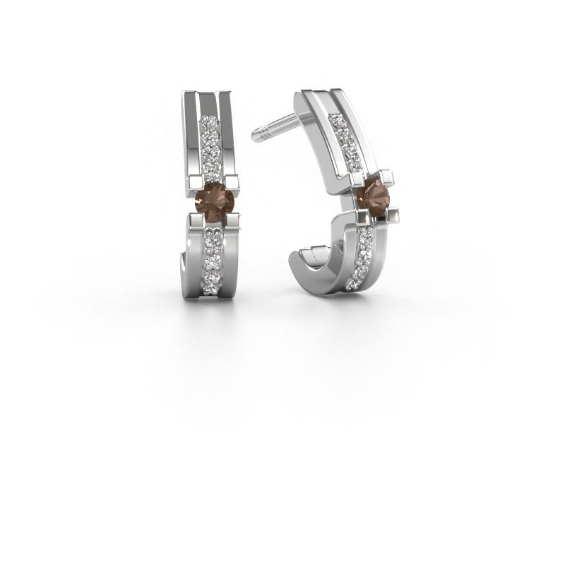 Boucles d'oreilles Myrthe 950 platine quartz fumé 2.5 mm