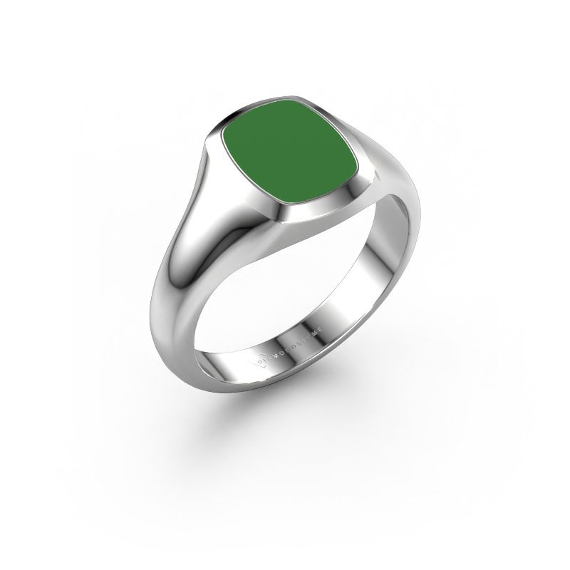 Signet ring Zelda 585 white gold green enamel 10x8 mm