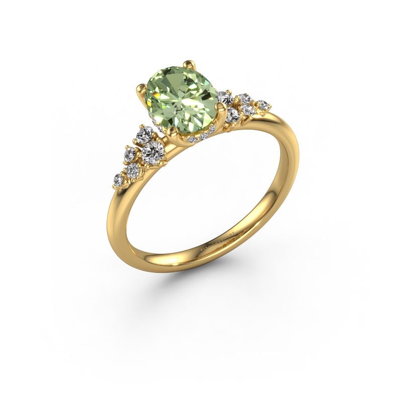 Engagement ring Emma OVL 585 gold green lab grown diamond 8x6 mm