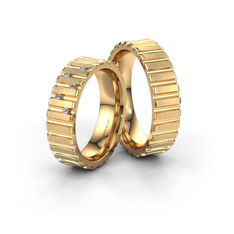 Image of Wedding rings set WH0131LM46BM ±6x2 mm 14 Carat gold diamond 0.015 crt