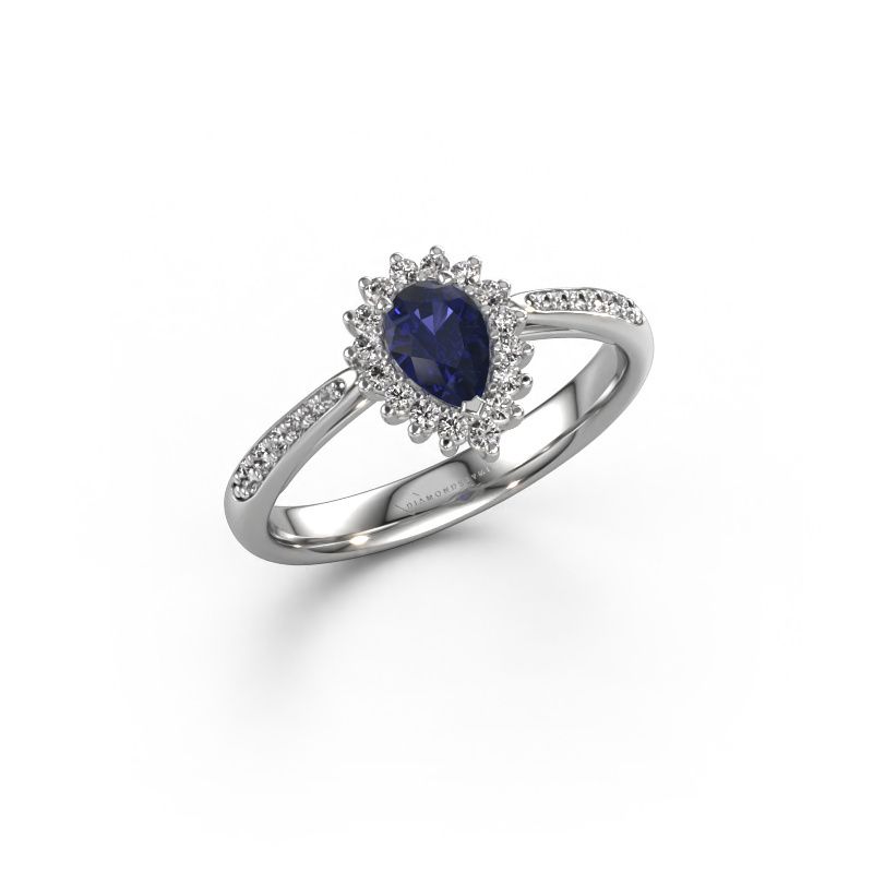 Verlovingsring Tilly per 2 585 witgoud saffier 6x4 mm