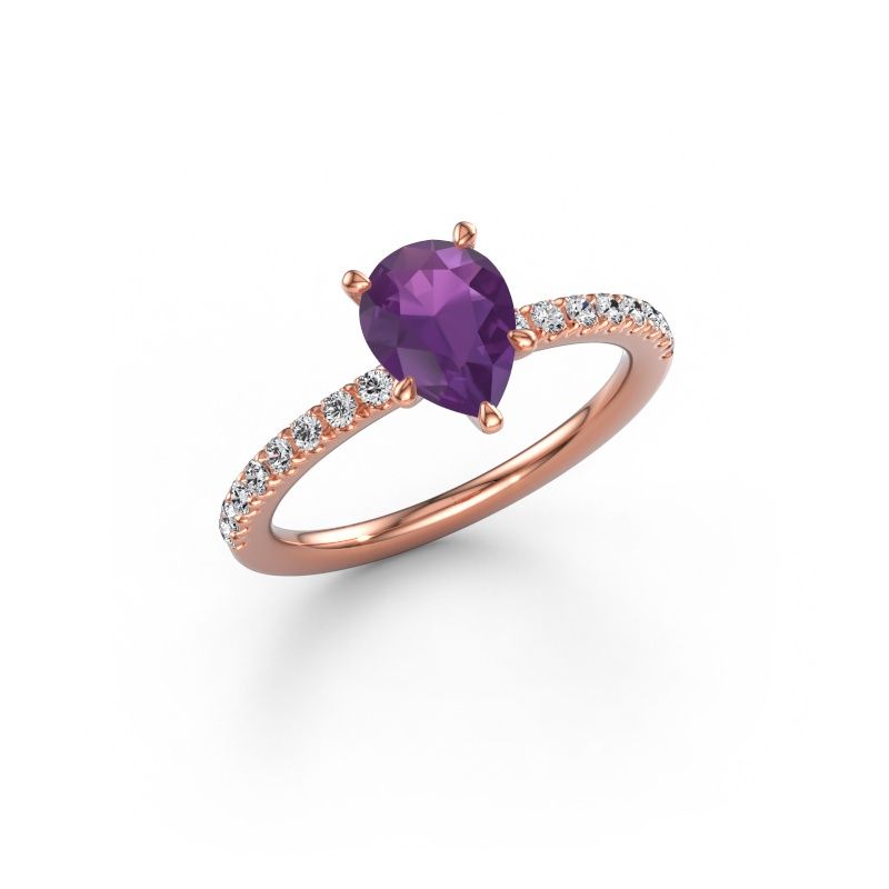 Engagement ring Crystal PER 2 585 rose gold amethyst 8x6 mm