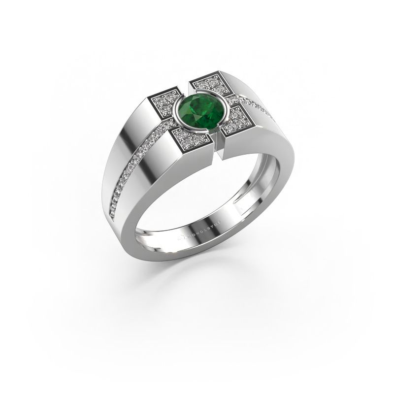 Bague pour homme Thijmen 950 platine emeraude 5 mm