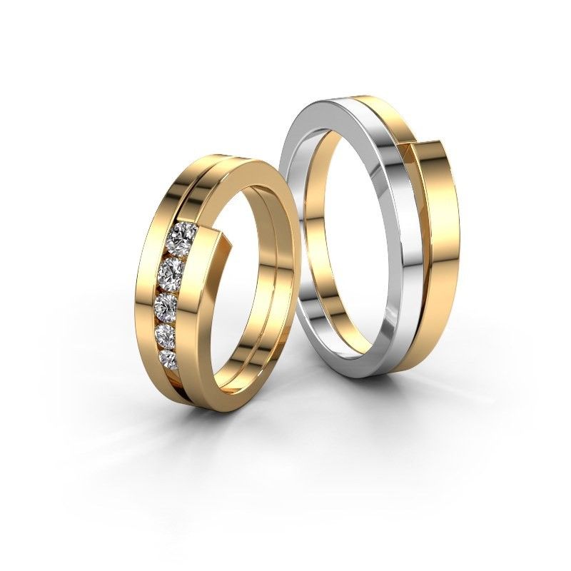 Image of Wedding rings set WHR003LM ±4x1.8 mm 14 Carat white gold diamond 0.045 crt