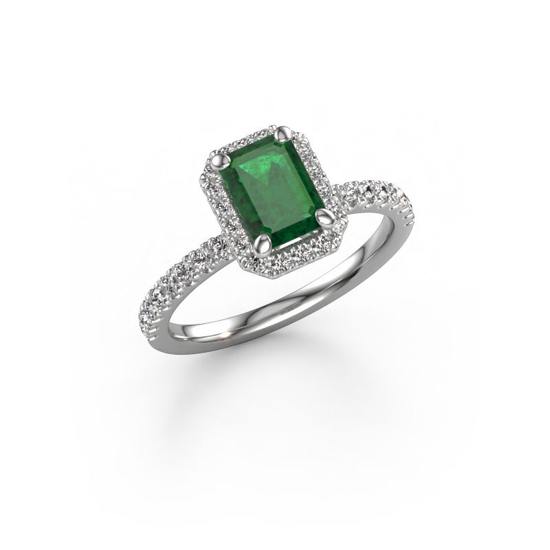Engagement ring Miranda EME 950 platinum emerald 7x5 mm
