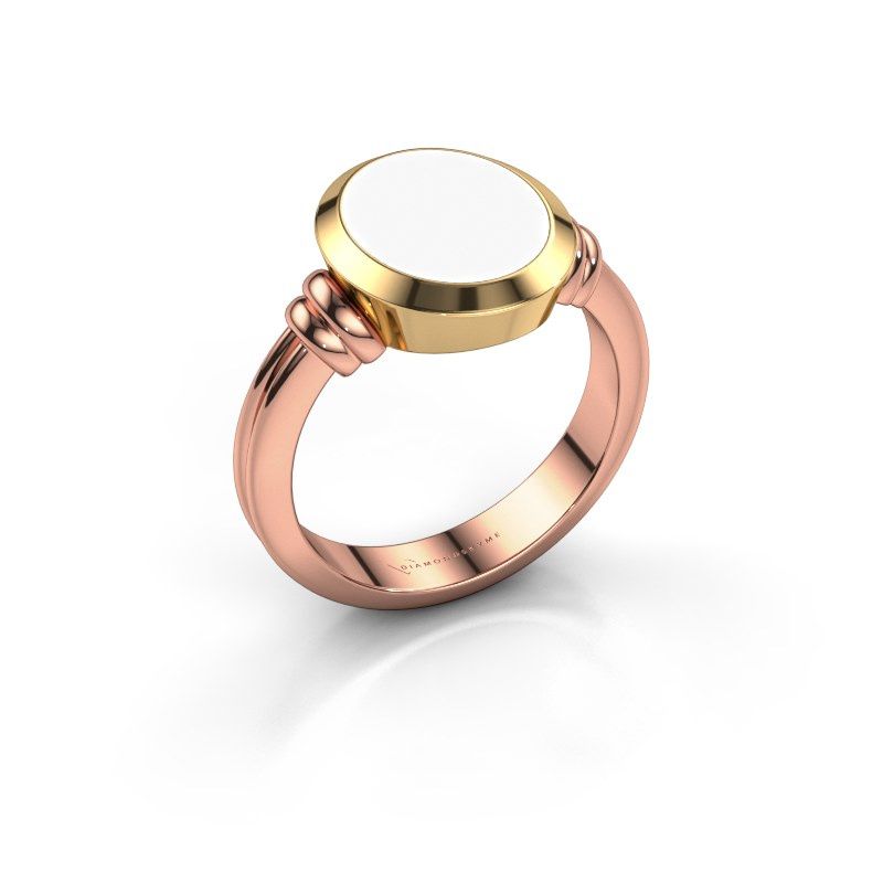Afbeelding van Zegelring Jake 2<br/>585 rosé goud<br/>witte emaille 12x10 mm