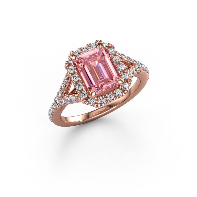 Engagement ring Kimber EME 585 rose gold pink lab grown diamond 8x6 mm