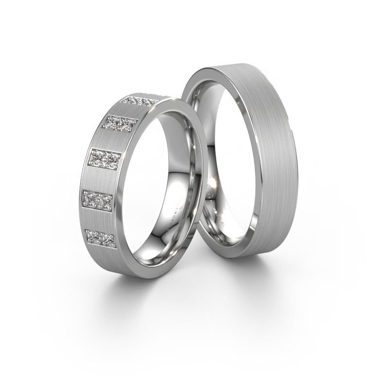 Huwelijksringen set WH2013LM15BM ±5x2 mm 14 Carat witgoud diamant 0.015 crt