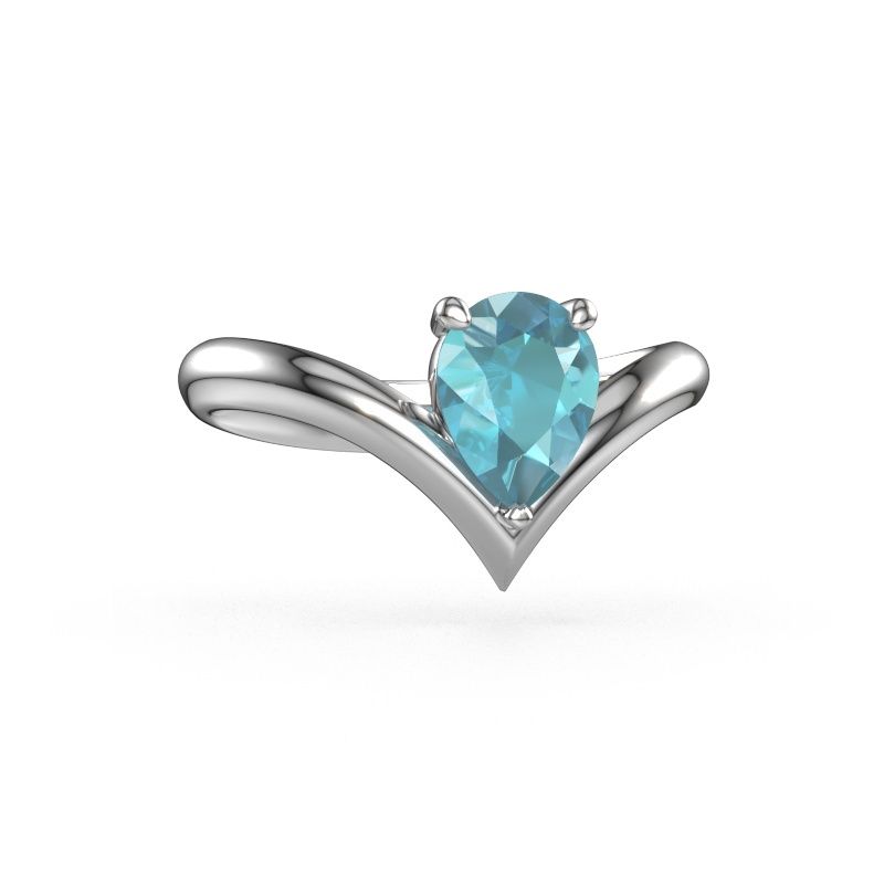 Verlovingsring Maddy PER 950 platina blauw topaas 8x6 mm