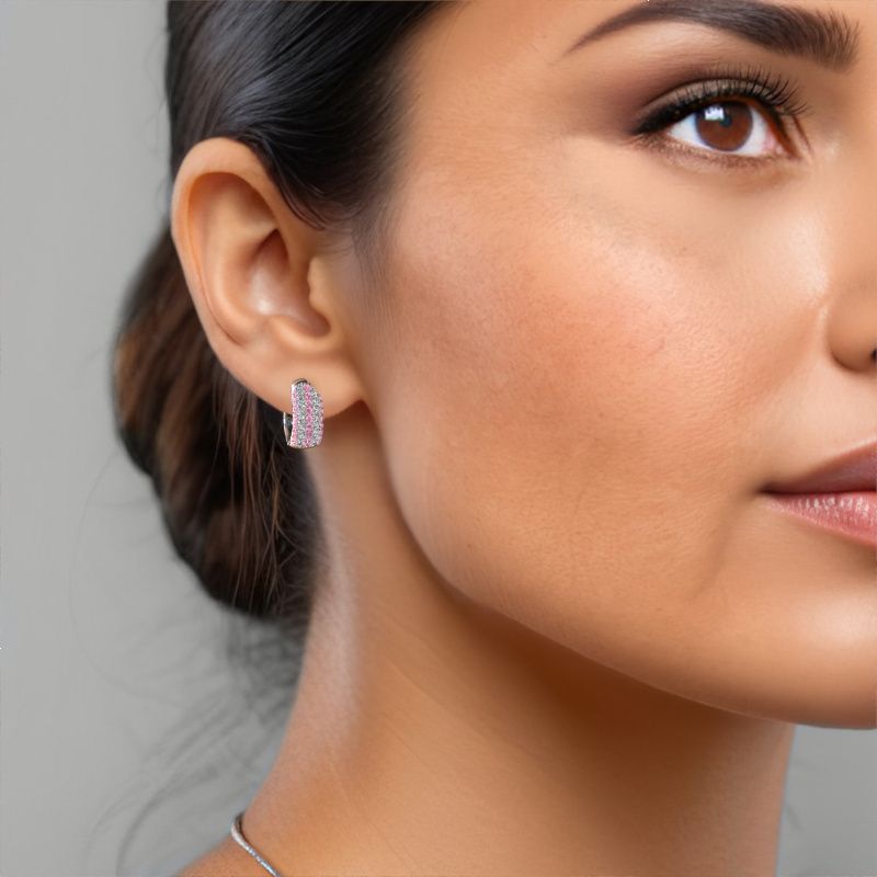 Image of Hoop earrings Danika 8.5 B 585 white gold pink sapphire 1.1 mm