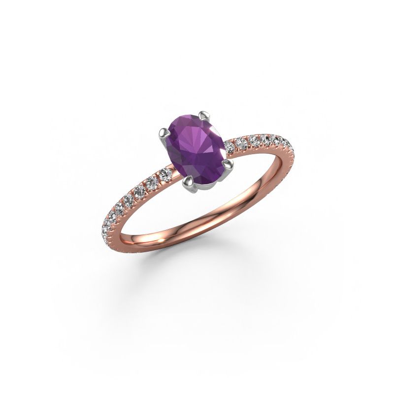 Verlovingsring Lynelle 2 585 rosé goud amethist 7x5 mm