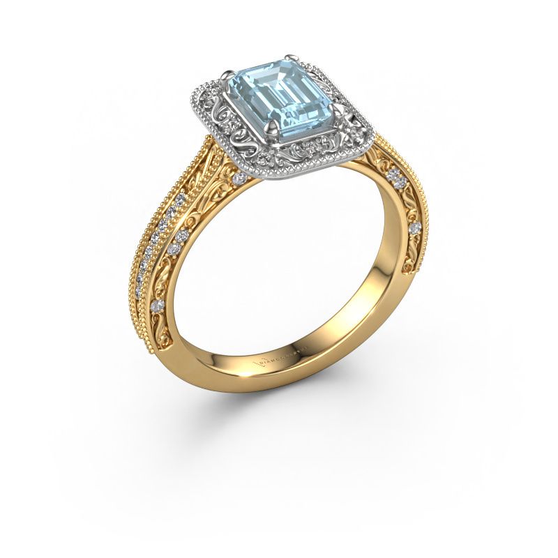 Engagement ring Alice EME 585 gold blue lab grown diamond 7x5 mm