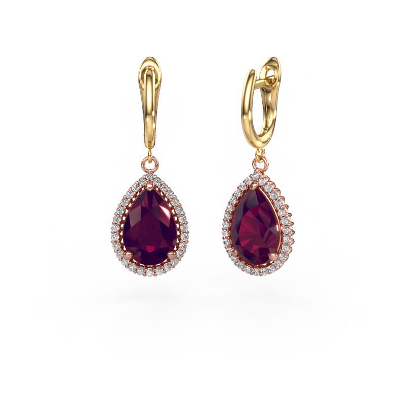 Drop earrings Tilly per 3 585 rose gold rhodolite 12x8 mm