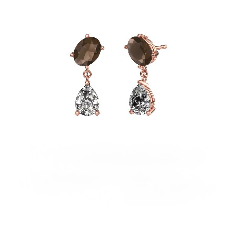 Boucles d'oreilles Toi et Moi OVL-PER 585 or rose quartz fumé 8x6 mm