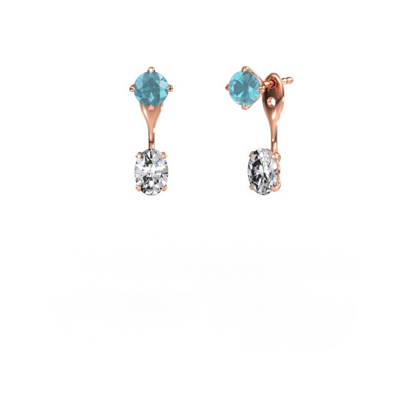 Ohrhänger Kate RND-OVL 585 Roségold Blau Topas 5 mm