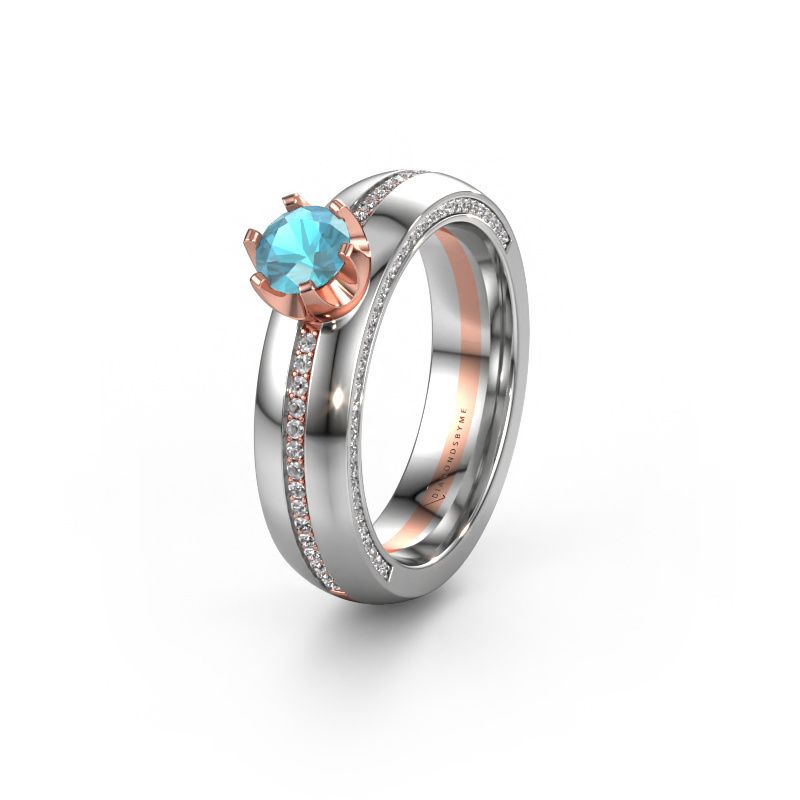 Bague de mariage WH0416L25E 585 or rose topaze bleue ±5x2.6 mm