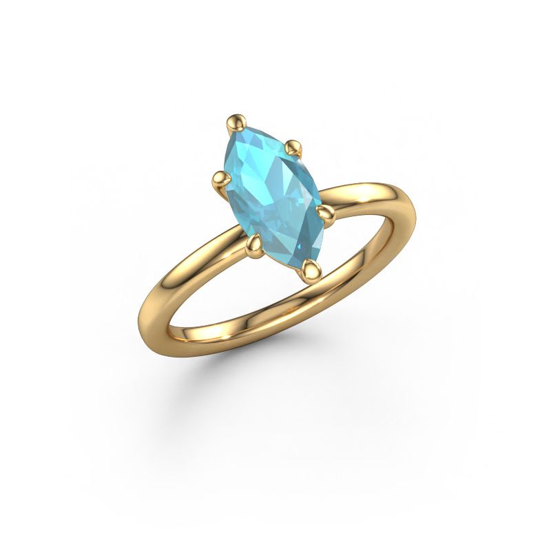 Bague de fiançailles Simone MRQ 1 585 or jaune topaze bleue 11x5.5 mm
