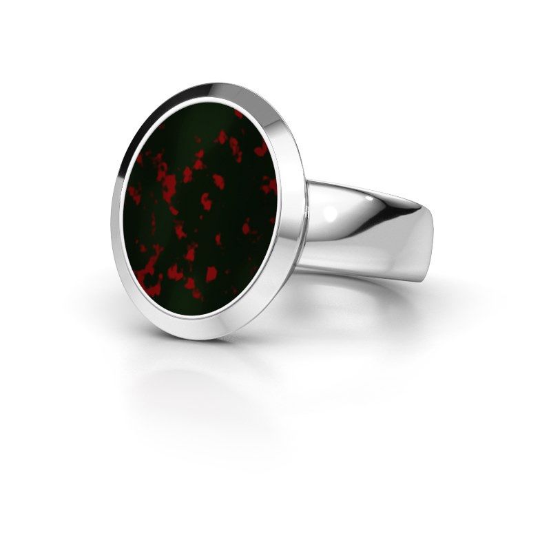 Afbeelding van Zegelring Oscar 4<br/>585 witgoud<br/>Heliotroop 15x12 mm