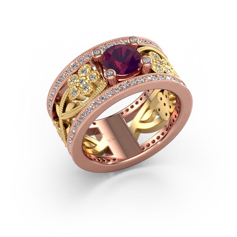 Ring Severine 585 rosé goud rhodoliet 6 mm