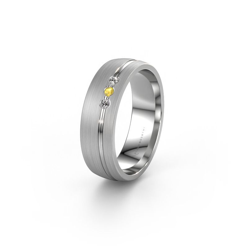 Trouwring WH0322L25AM 950 platina gele saffier ±6x1.7 mm