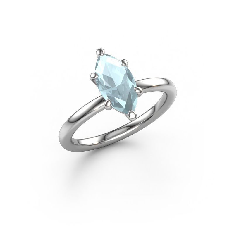 Bague de fiançailles Simone MRQ 1 585 or blanc aigue-marine 11x5.5 mm