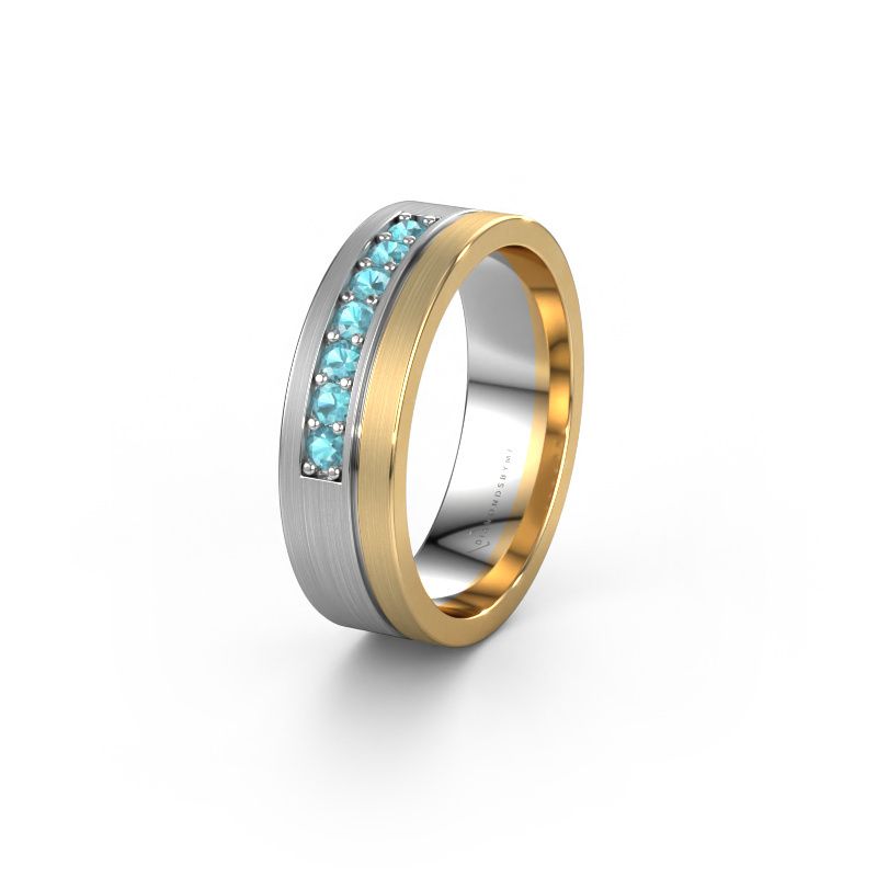 Trouwring WH0312L16AM 585 witgoud blauw topaas ±6x1.7 mm