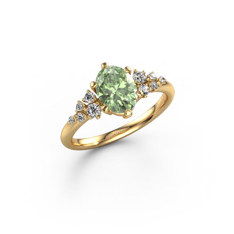 Engagement ring Royce OVL 585 gold green lab grown diamond 8x6 mm