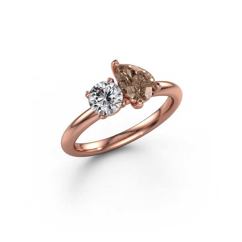 Engagement ring Toi et Moi PER-RND 585 rose gold brown diamond 1.15 crt