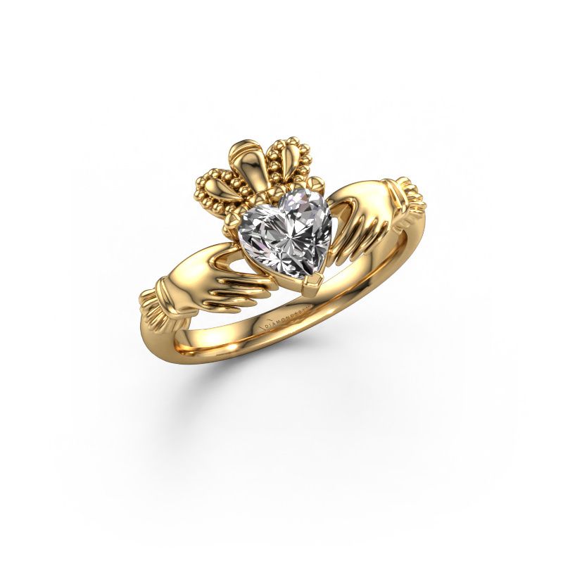 Bague Claddagh 2 585 or jaune diamant synthétique 0.80 crt