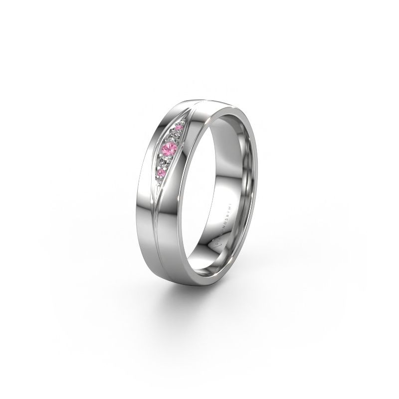 Trouwring WH0133L25AP 585 witgoud roze saffier ±5x1.7 mm