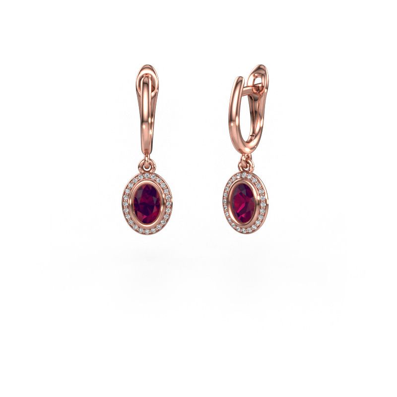 Drop earrings Noud OVL 585 rose gold rhodolite 6x4 mm