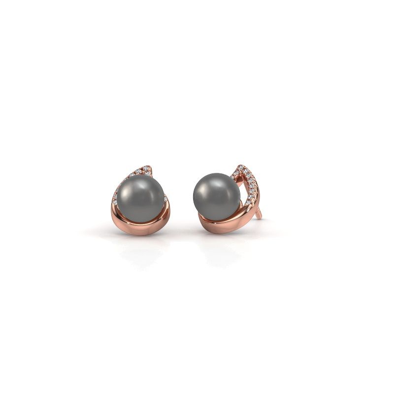 Boucles d'oreilles Kaira 585 or rose perle grise 7 mm