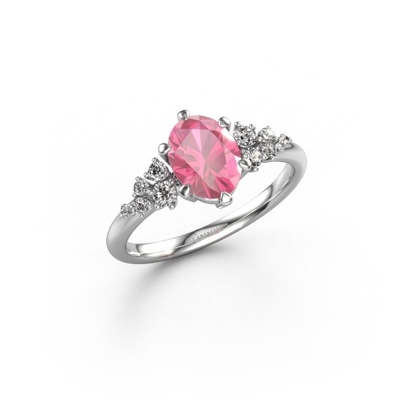 Engagement ring Royce OVL 585 white gold pink sapphire 8x6 mm