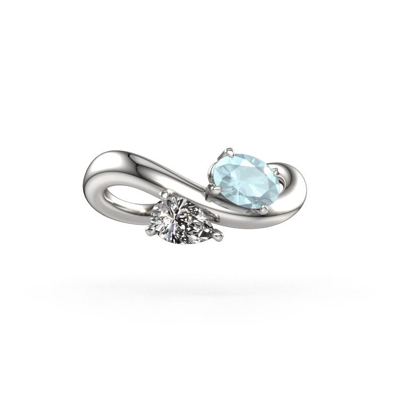 Verlovingsring Chloe OVL-PER 585 witgoud aquamarijn 6.5x4.5 mm