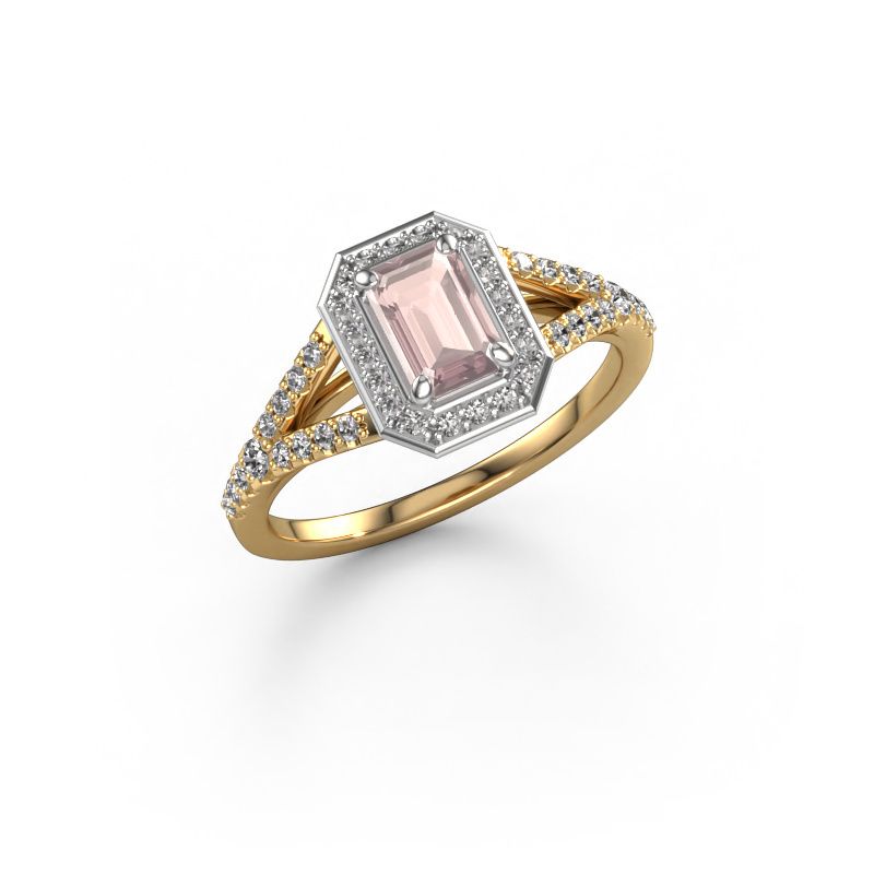Engagement ring Pamela EME 585 gold morganite champagne 6x4 mm