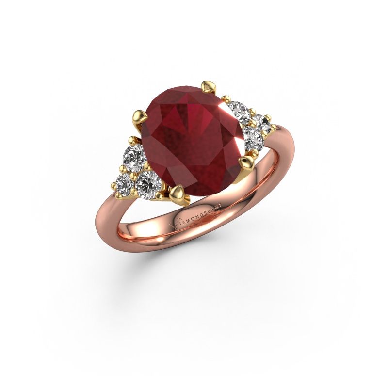 Verlovingsring Aleida OVL 1 585 rosé goud robijn 9x7 mm