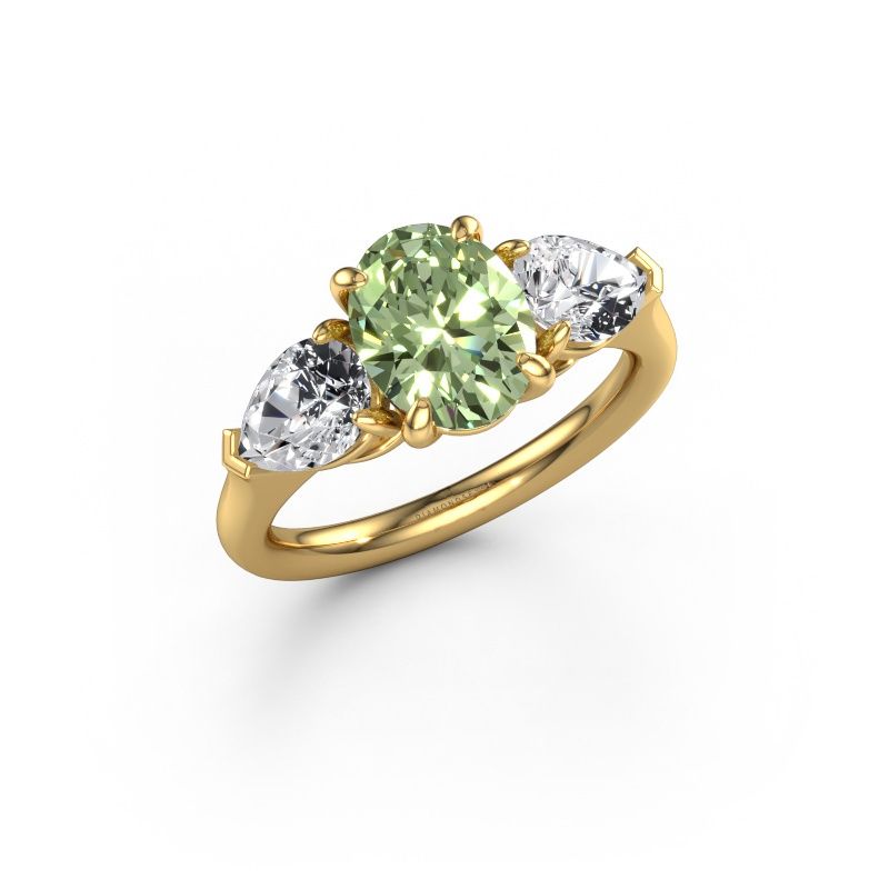 Engagement ring Carma OVL 585 gold green lab grown diamond 9x7 mm