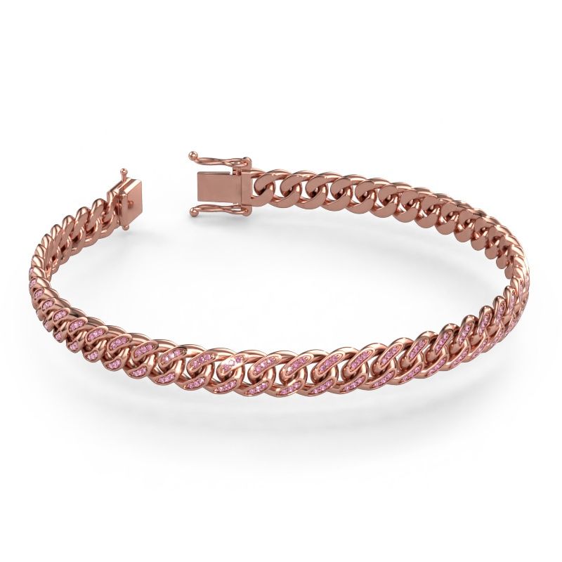 Cuban armband ±8 mm rosé goud roze saffier