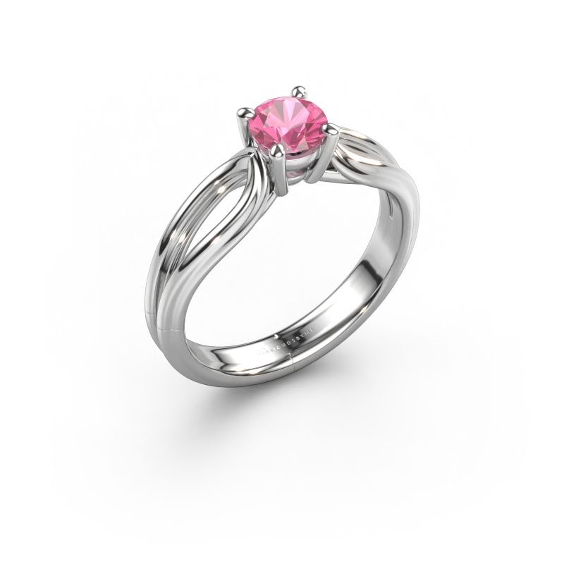 Verlovingsring Antonia rnd 1 585 witgoud roze saffier 5 mm