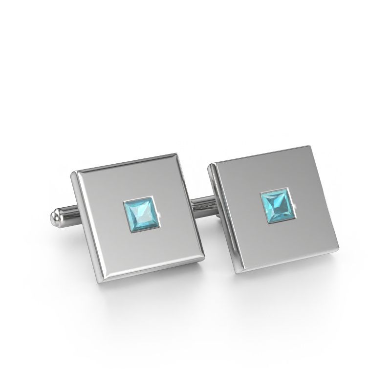 Manchetknopen Givanti 585 witgoud blauw topaas 4 mm