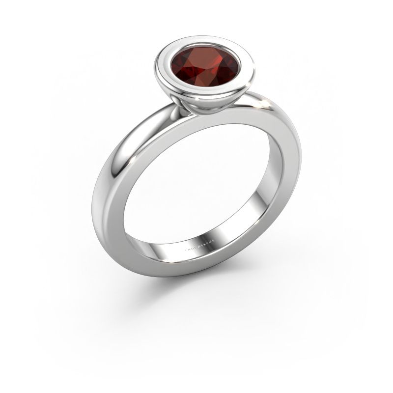 Steckring Eloise Round 585 Weißgold Granat 6 mm