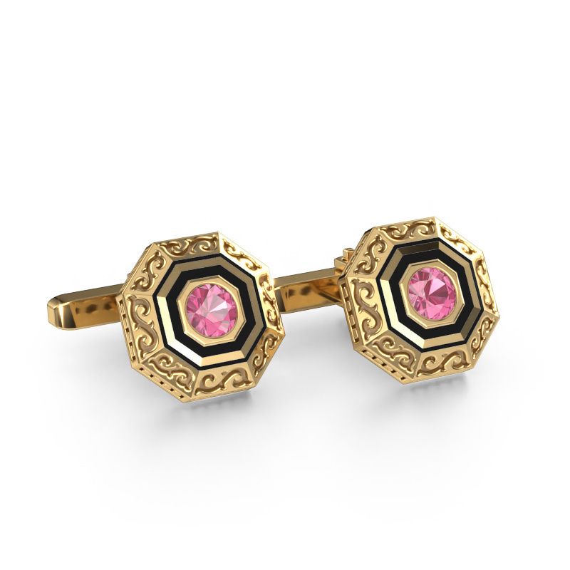 Manchetknopen Dion 585 goud roze saffier 5 mm