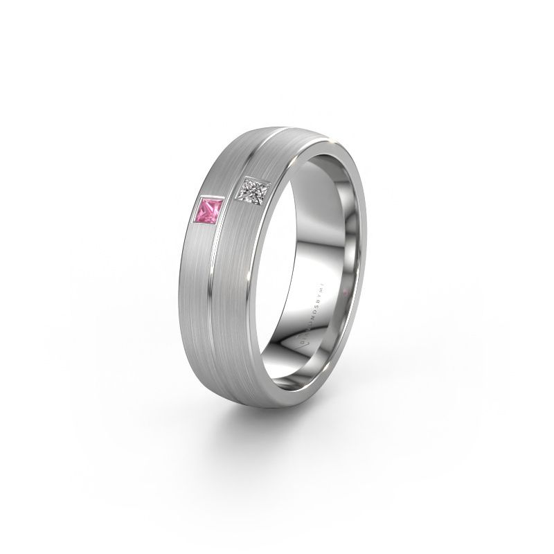 Wedding ring WH0250L26BM 585 white gold pink sapphire ±6x2 mm