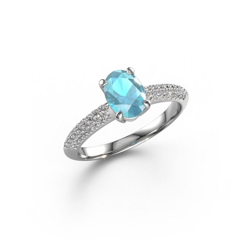 Verlovingsring Morane OVL 950 platina blauw topaas 7,5x5,5 mm