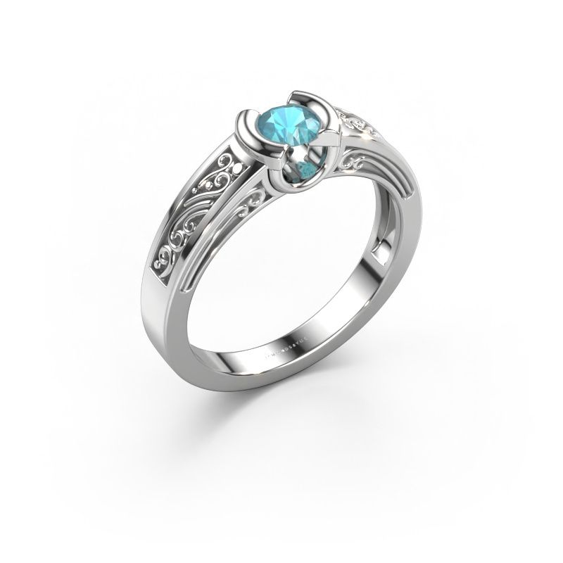 Bague Elena 585 or blanc topaze bleue 4 mm