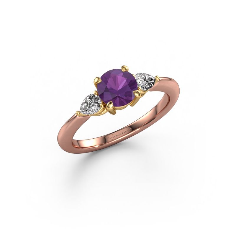 Verlovingsring Chanou RND 585 rosé goud amethist 6 mm