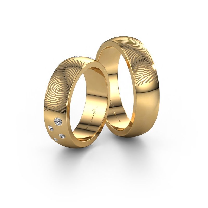 Trauringe set WHR0423LM ±6x2 mm 14 Karat Gold Diamant 0.03 crt