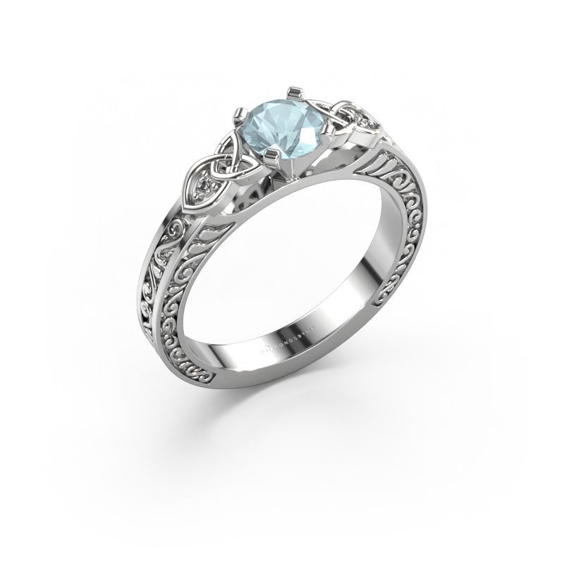 Verlovingsring Gillian 585 witgoud aquamarijn 5 mm
